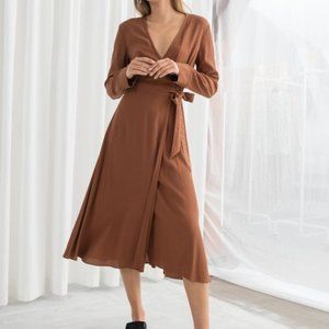 & Other Stories Brown Midi Wrap Dress US4
